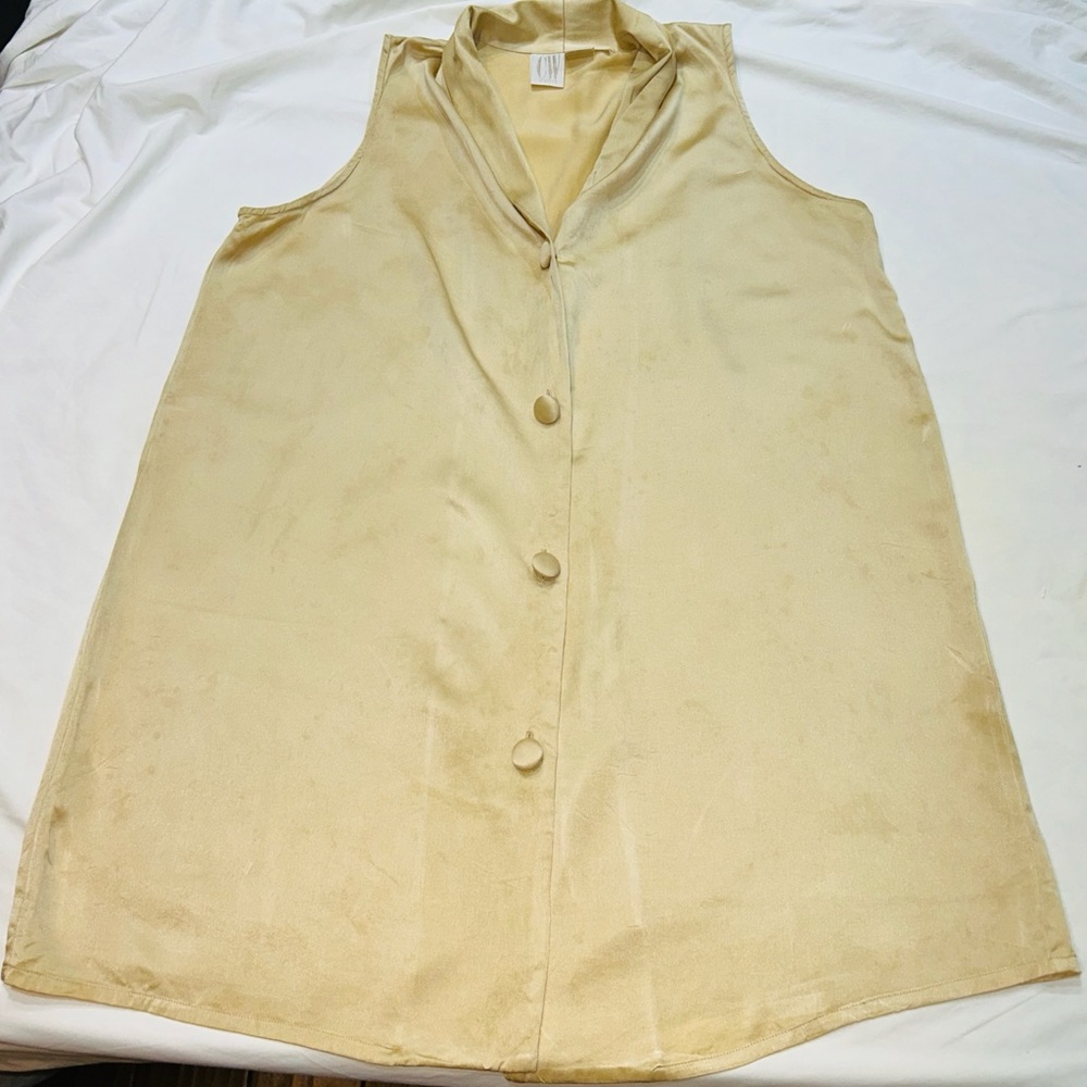 Vintage Clifford & Wills Button Down Vest Tunic 100% Silk Gold Butter Yellow M